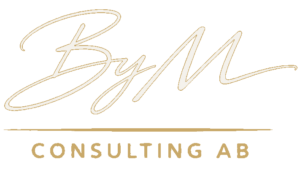 bym logo mork bakgrund cream guld